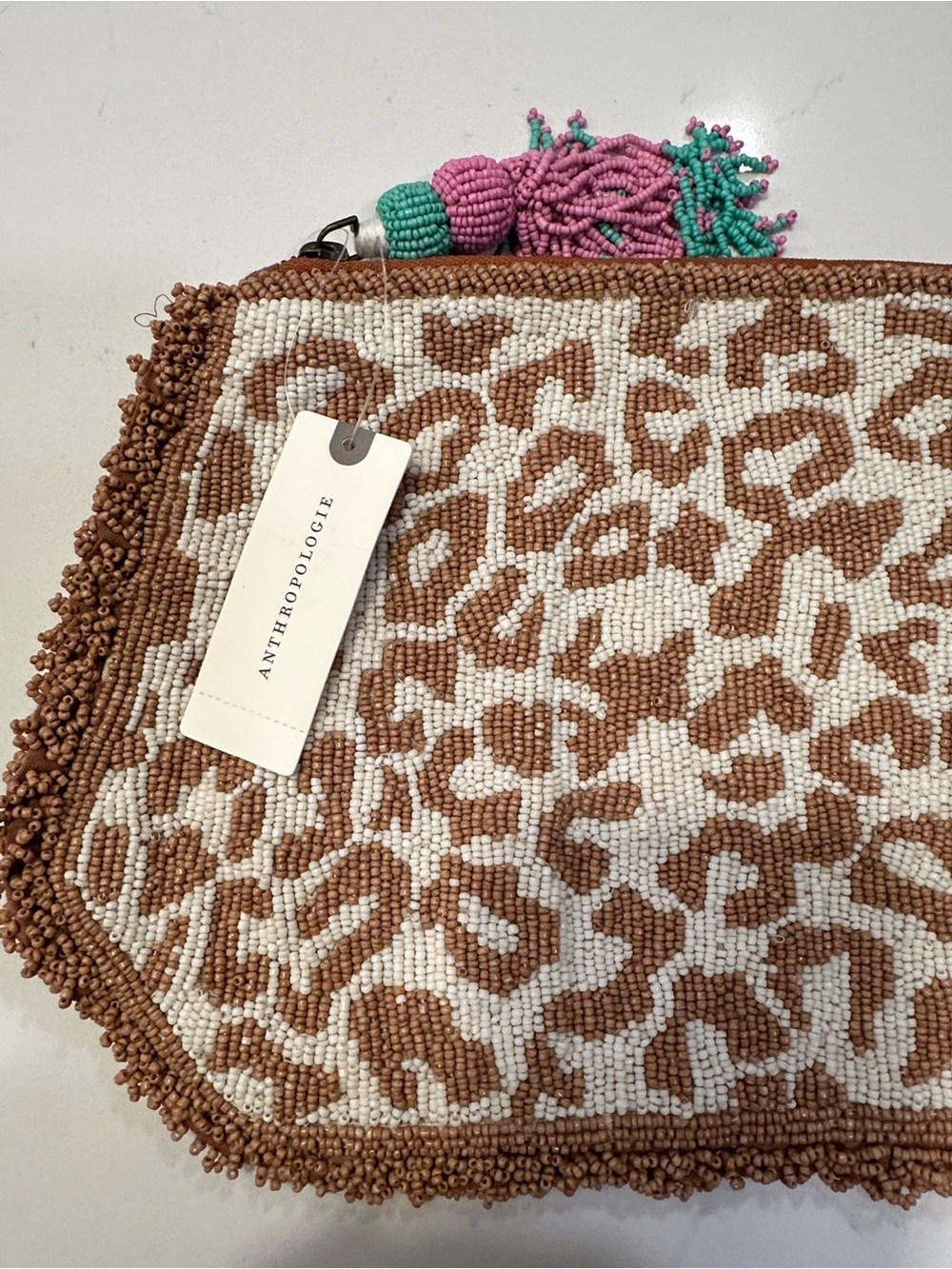 Anthropologie Fiona Beaded Bag: Animal Edition Beaded Leopard Print Clutch